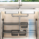 Estante Organizador Ajustable De 2 Niveles. Repisa De Almacenamiento Para debajo del fregador de 4 Cestas y 4 Paneles (48.5x24.7x88cm). Color Negro.