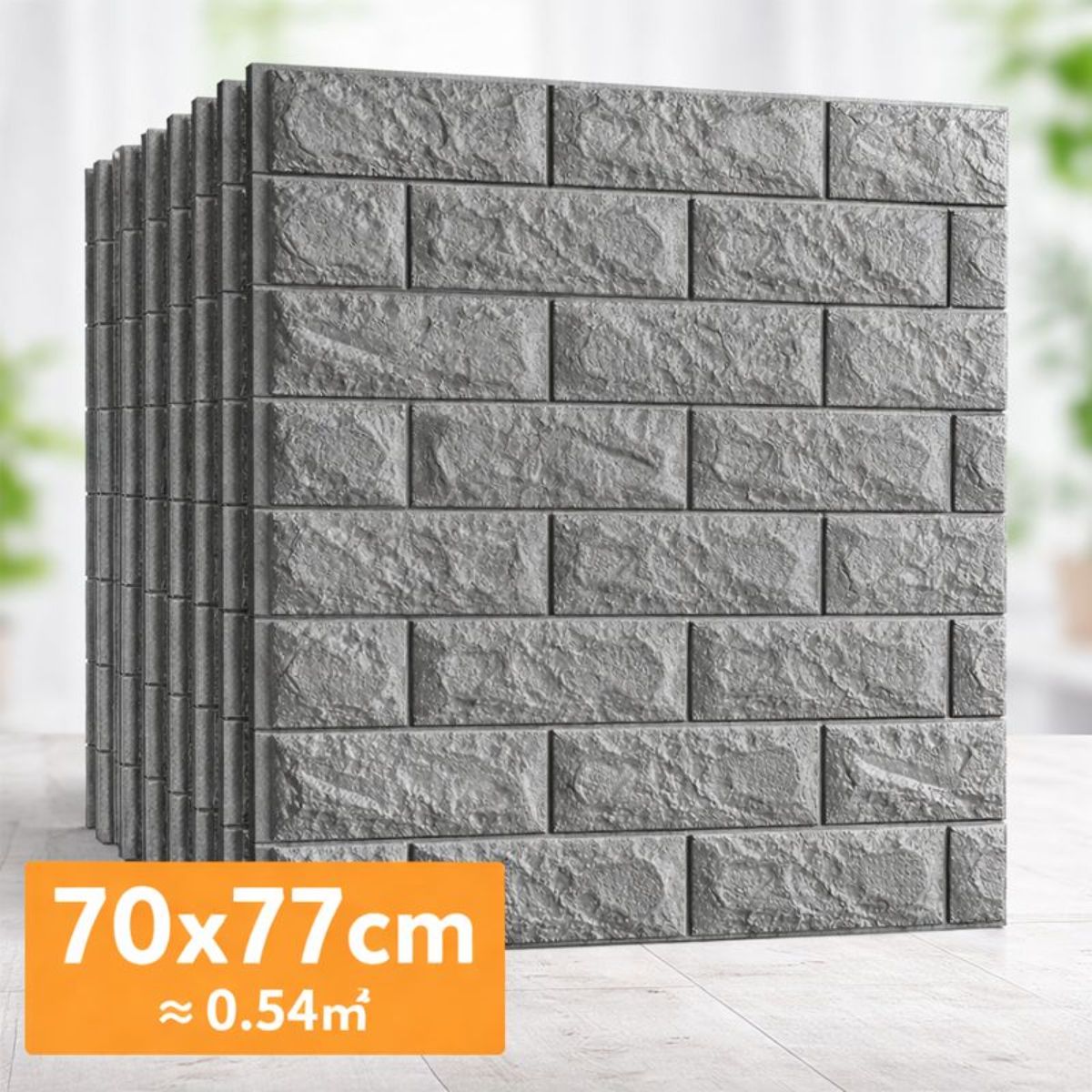 Panel Decorativo Tipo Ladrillo, Autoadhesivo e Impermeable. Papel Pared Acolchado 70x77cm (0.54m²) Espesor 4.5mm. Gris Oscuro.