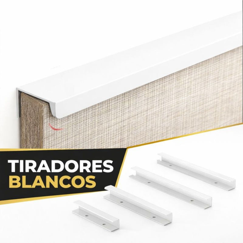 Tirador Jaladera Para Modulares de Cocinas y Closet. Color Blanco. Instalación con Tornillo Oculto. Haladera 40cm.