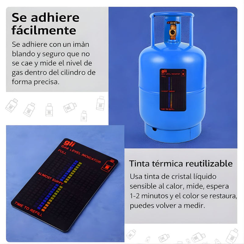 Tarjeta Magnética Indicadora de Nivel de Gas LP. Medidor de Propano Reutilizable para Cilindros 10x6.3cm.