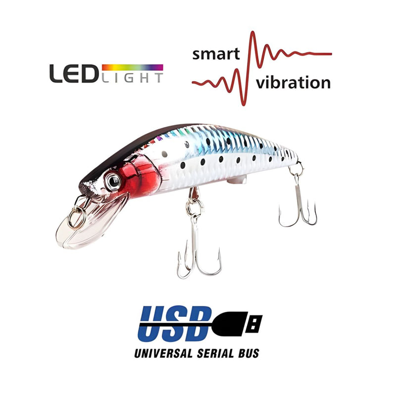 Señuelo de  Cebo Pesca Electrónico USB con Luz LED y Vibración Automática. Carnada con anzuelo. Color Shell 19 g.