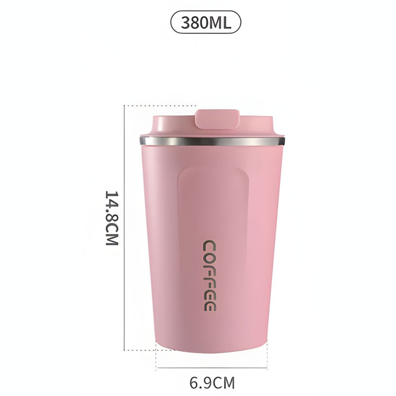 Vaso café Térmico Inteligente Con Indicador De Temperatura. (380ML) Botella Con Pantalla Digital Y Doble Aislamiento. Termo Color rosado.