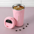 Vaso café Térmico Inteligente Con Indicador De Temperatura. (500ML) Botella Con Pantalla Digital Y Doble Aislamiento. Termo Color rosado.