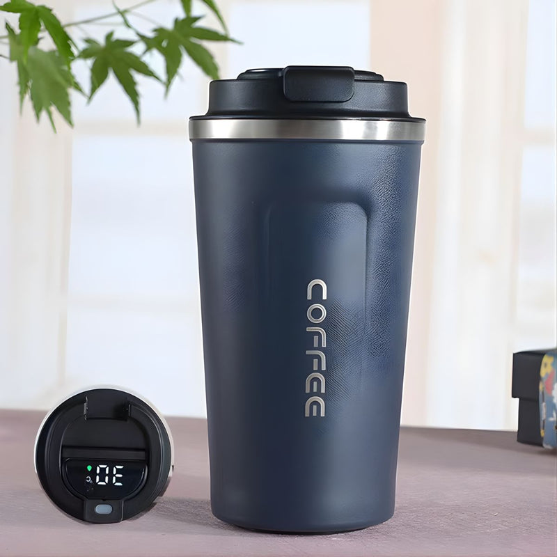 Vaso café Térmico Inteligente Con Indicador De Temperatura. (500ML) Botella Con Pantalla Digital Y Doble Aislamiento. Termo Color azul.