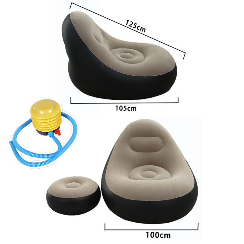 Sillón Inflable con Reposapiés(62x31cm) y Respaldo con bomba de aire manual. Sofá Inflable (125x105x100cm) Ergonómico para Descanso.