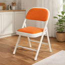 Silla metálica Plegable Reforzada En Acero (79×45×45Cm). Marco Blanco Y Asiento naranja. Esponja De Doble Capa Y Malla Transpirable.