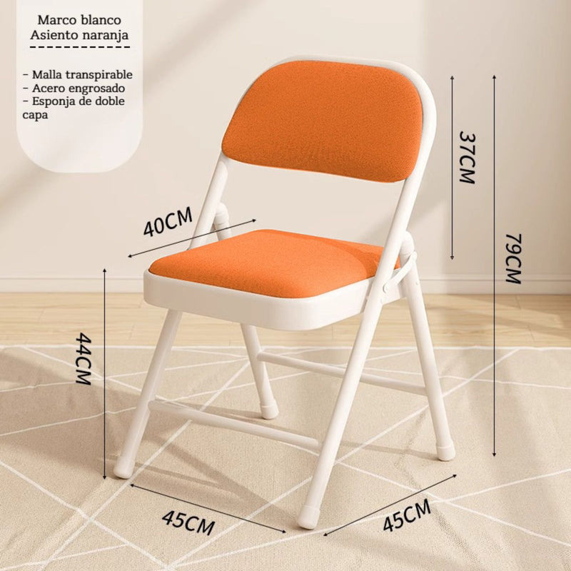Silla metálica Plegable Reforzada En Acero (79×45×45Cm). Marco Blanco Y Asiento naranja. Esponja De Doble Capa Y Malla Transpirable.
