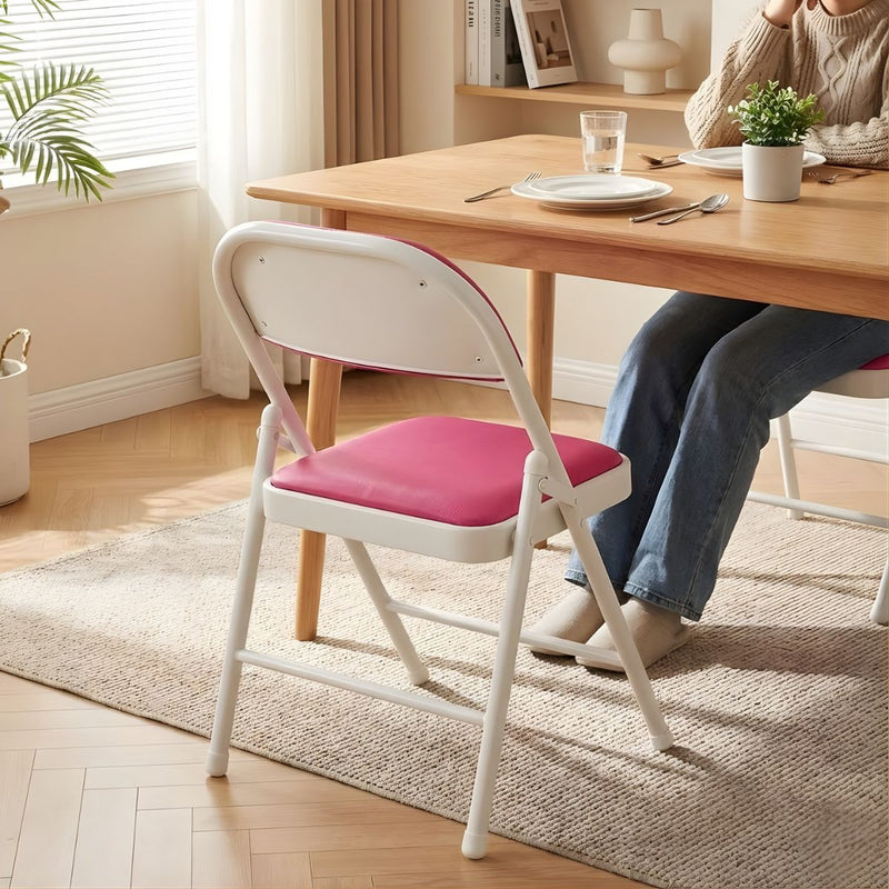 Silla metálica Plegable Reforzada en Acero (79×45×45cm). Marco Blanco y Asiento rosado. Esponja de Doble Capa y Revestimiento PU.