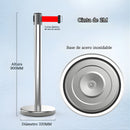 Poste Separador Para control de filas (90×32cm). Cinta retráctil roja de 2mts. Estructura de Acero Inoxidable. Base Circular Estable.