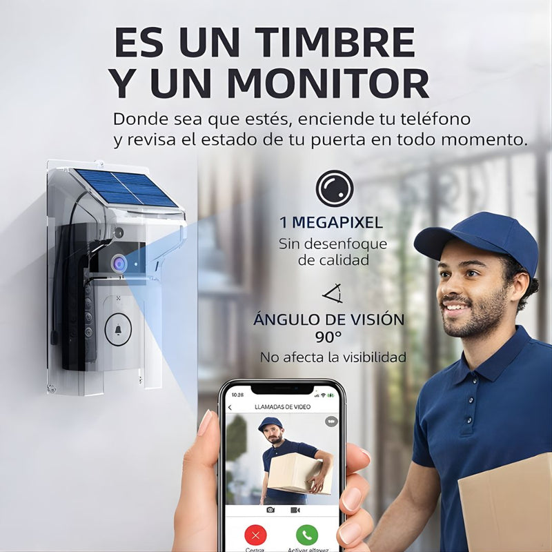 Timbre Inteligente con Video y Visión Nocturna Infrarroja. Intercomunicador Bidireccional con Camara y Detección de Movimiento (3600mAh).