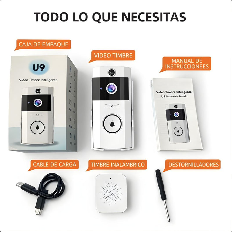 Timbre Inteligente con Video y Visión Nocturna Infrarroja. Intercomunicador Bidireccional con Camara y Detección de Movimiento (3600mAh).