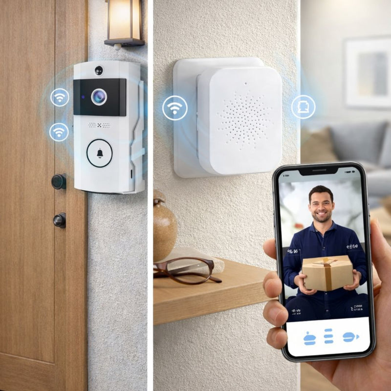 Timbre Inteligente con Video y Visión Nocturna Infrarroja. Intercomunicador Bidireccional con Camara y Detección de Movimiento (3600mAh).