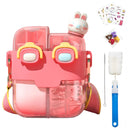 Botella agua Infantil de Doble Compartimento 530ml. Vaso con Boquilla Pop-Up Antiderrames. Incluye Stickers Decorativos 3D y Cepillo. Color Rosado.