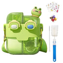 Botella agua Infantil de Doble Compartimento 530ml. Vaso con Boquilla Pop-Up Antiderrames. Incluye Stickers Decorativos 3D y Cepillo. Color verde.