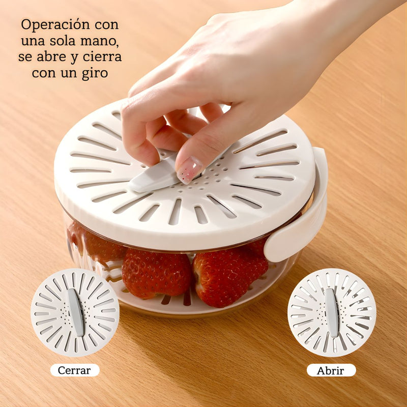 Colador Escurridor Multifuncional con Tapa Giratoria. Recipiente para Lavar y Almacenar Alimentos. Color Blanco.