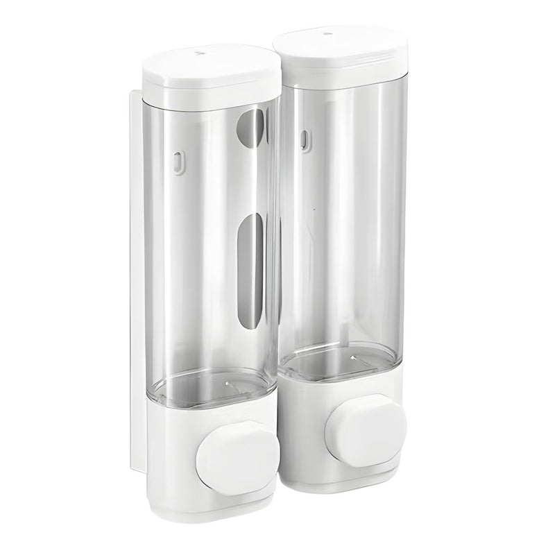 Dispensador de Jabón líquido 600 ml.  Doble Dosificador de shampoo o gel para Pared de Baño o Ducha. Color Blanco.