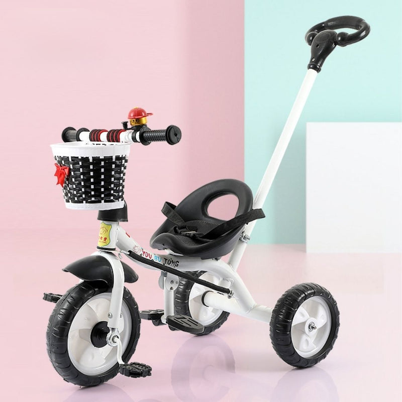 Triciclo Infantil de Empuje con Asiento Ajustable y Barra de Dirección. Bicicleta para Bebés de 1 a 5 Años con Pedales Antideslizantes. Color Blanco.