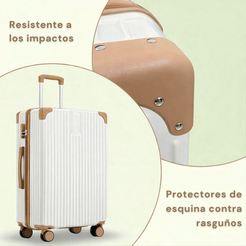 Maleta de Viaje Rígida Retro con Puerto USB y Portavasos. Equipaje de Mano con candado de combinación  24” con Ruedas Giratorias 360°