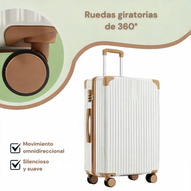 Maleta de Viaje Rígida Retro con Puerto USB y Portavasos. Equipaje de Mano con candado de combinación  28” con Ruedas Giratorias 360°
