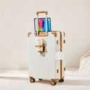 Maleta de Viaje Rígida Retro con Puerto USB y Portavasos. Equipaje de Mano con candado de combinación  20” con Ruedas Giratorias 360°