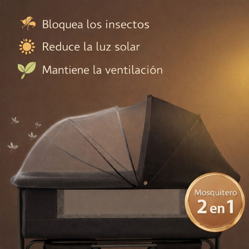 Cuna Colecho para Bebé Multifuncional con Ruedas. Cuna Moisés Ajustable en Altura con Balanceo y Antirreflujo. Cama Auxiliar para Dormitorio. Color  Gris