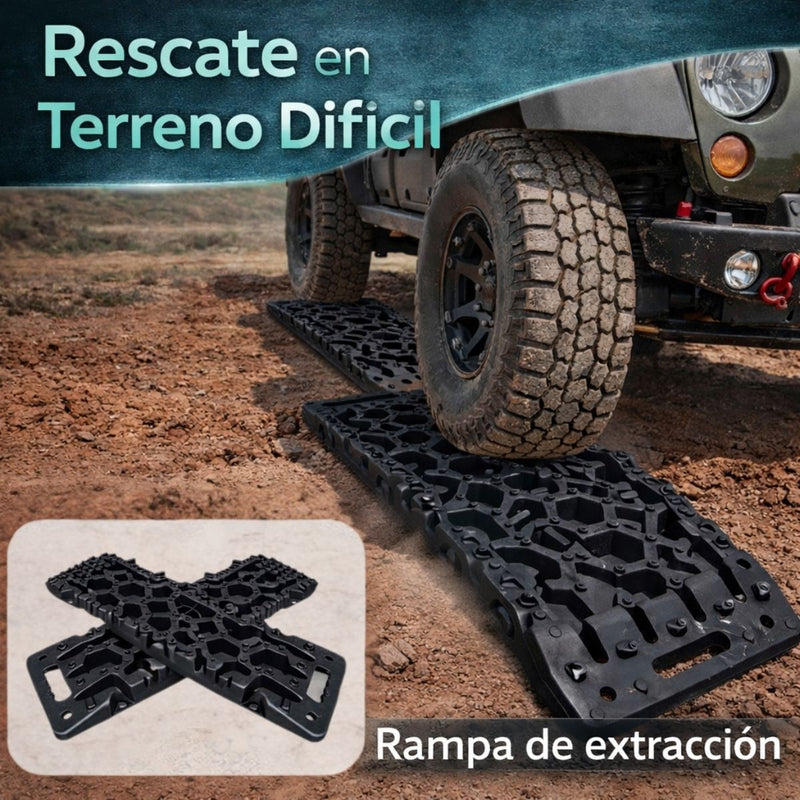 Rampas de Extracción para Vehículos 4x4. Planchas de Rescate para Arena y Barro de Nylon Reforzado Alta Resistencia hasta 10 Ton (Colores variados al azar)