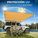 Toldo Lateral para Auto 4x4 SUV Pickup con Brazo de Aluminio y Tela Oxford Impermeable, Protección  UV.Parasol Para Automóvil. Color Khaki. 2x3m