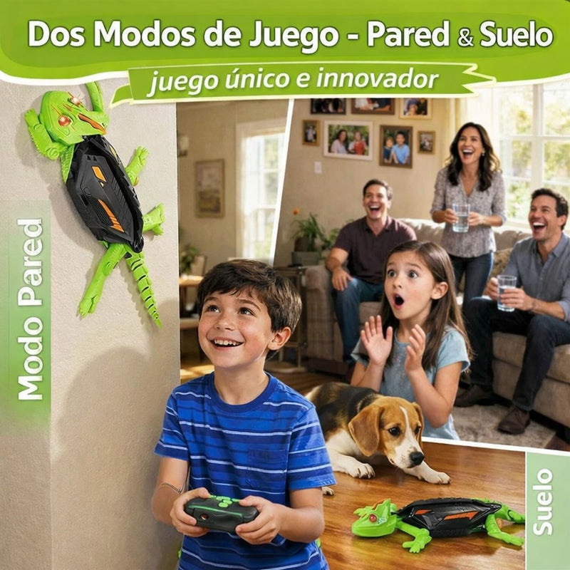 Juguete Lagarto Trepador con Control Remoto Que Escala Paredes y Suelos Con Luces LED.  Lagartija Recargable para Niños.
