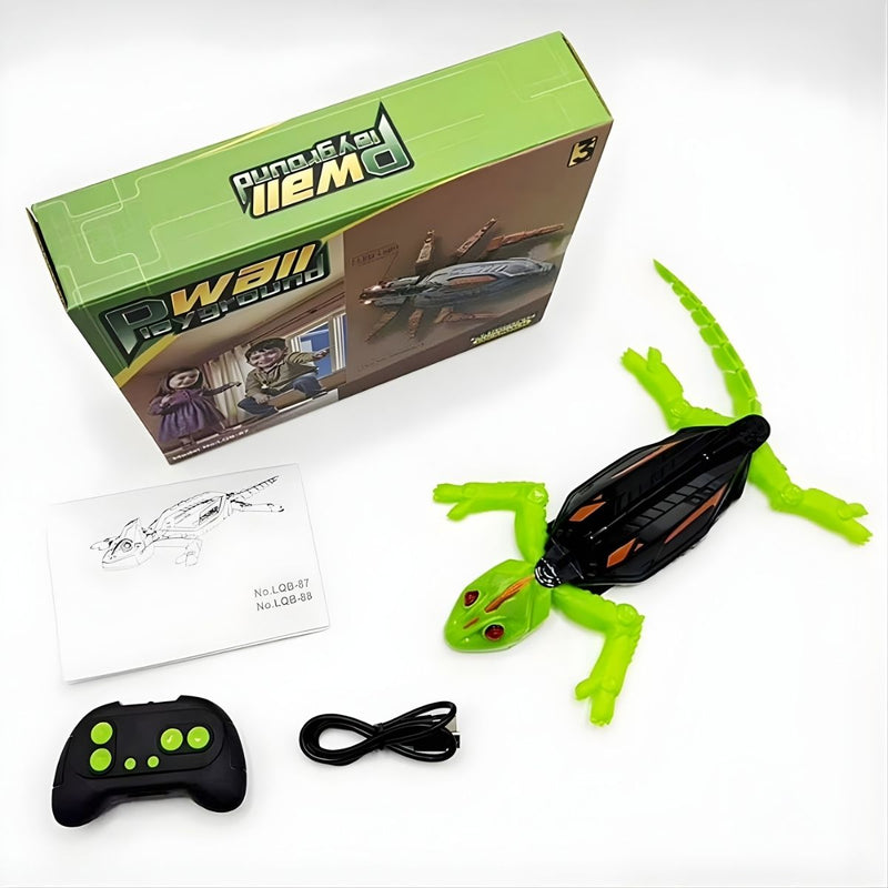 Juguete Lagarto Trepador con Control Remoto Que Escala Paredes y Suelos Con Luces LED.  Lagartija Recargable para Niños.