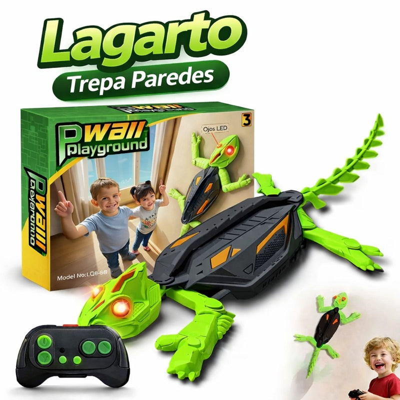 Juguete Lagarto Trepador con Control Remoto Que Escala Paredes y Suelos Con Luces LED.  Lagartija Recargable para Niños.