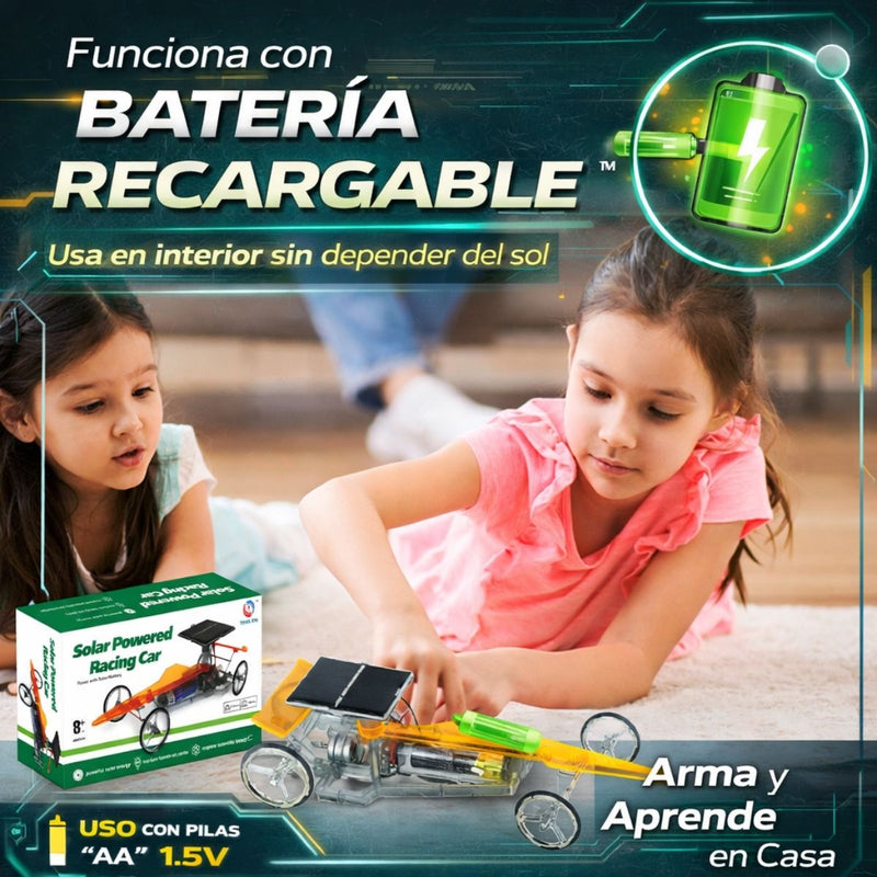 Juguete Auto Solar Educativo Armable para Niños. Coche de Carreras con Energía Solar y Batería. Juguete STEM de Ensamblaje Científico