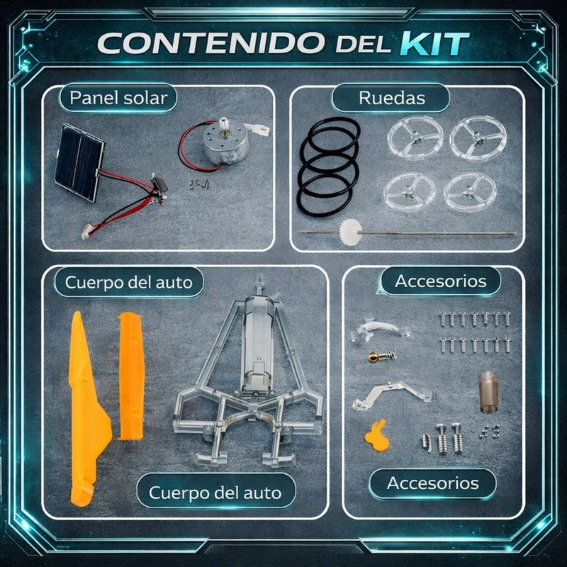 Juguete Auto Solar Educativo Armable para Niños. Coche de Carreras con Energía Solar y Batería. Juguete STEM de Ensamblaje Científico