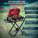 Parrillera BBQ Portátil de Carbón 18” con 53cm x 49cm x 23cm Tapa y Ruedas. Asador Plegable para Camping, Jardín y Exterior