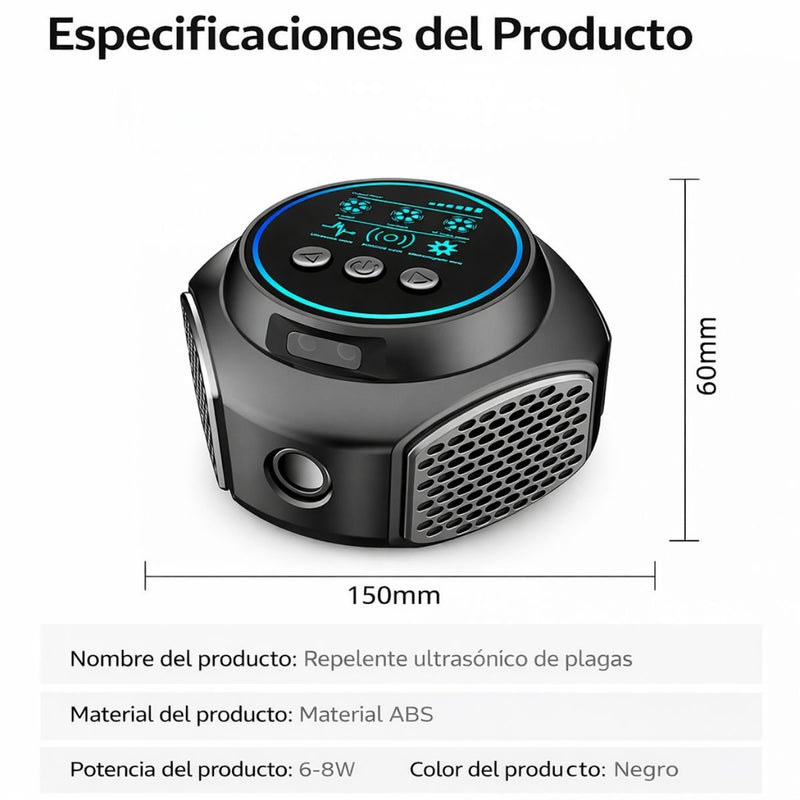 Repelente Ultrasónico para Ratas y Ratones 360°. Control de Plagas Electrónico Interior 300 m² color negro cargador USB C