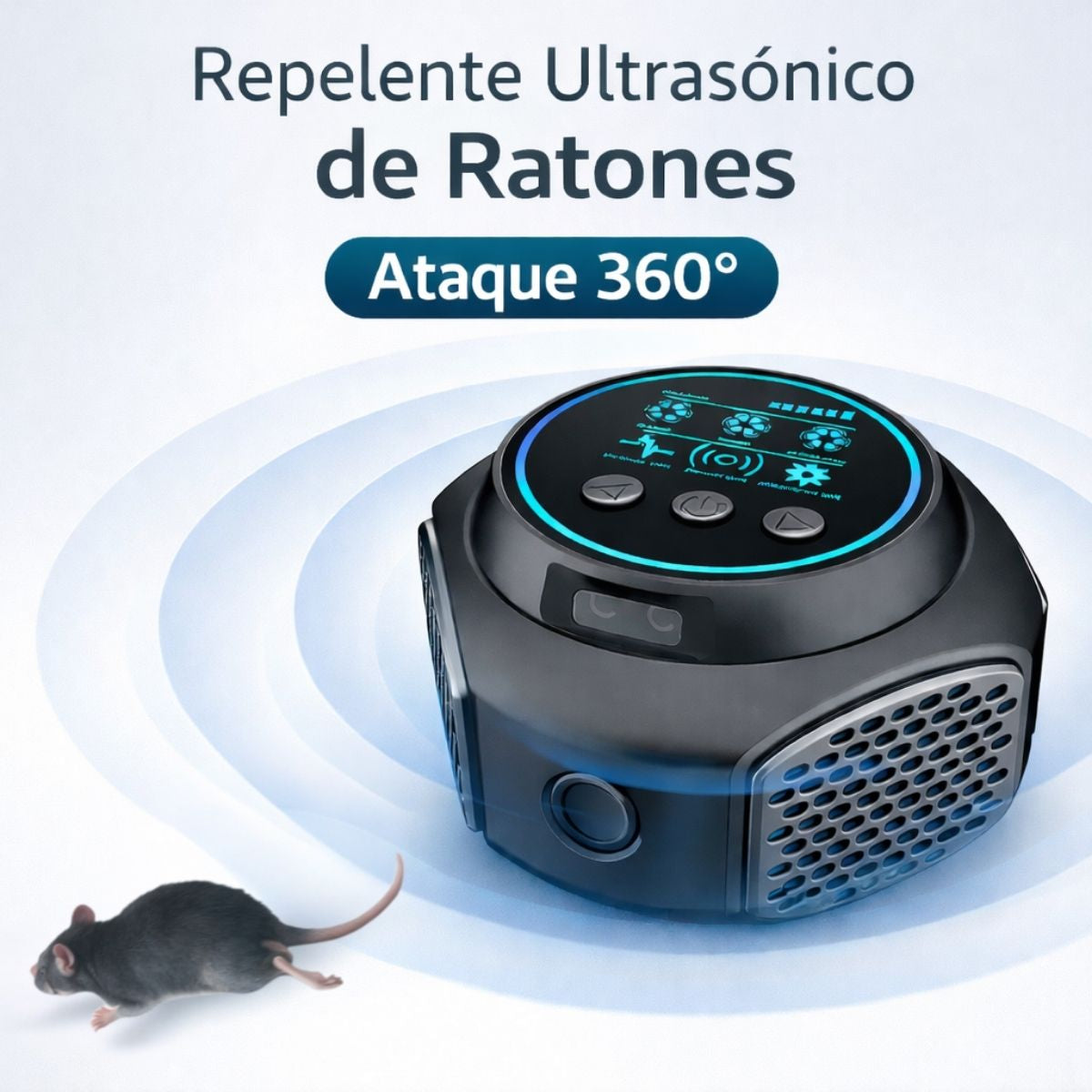 Repelente Ultrasónico para Ratas y Ratones 360°. Control de Plagas Electrónico Interior 300 m² color negro cargador USB C