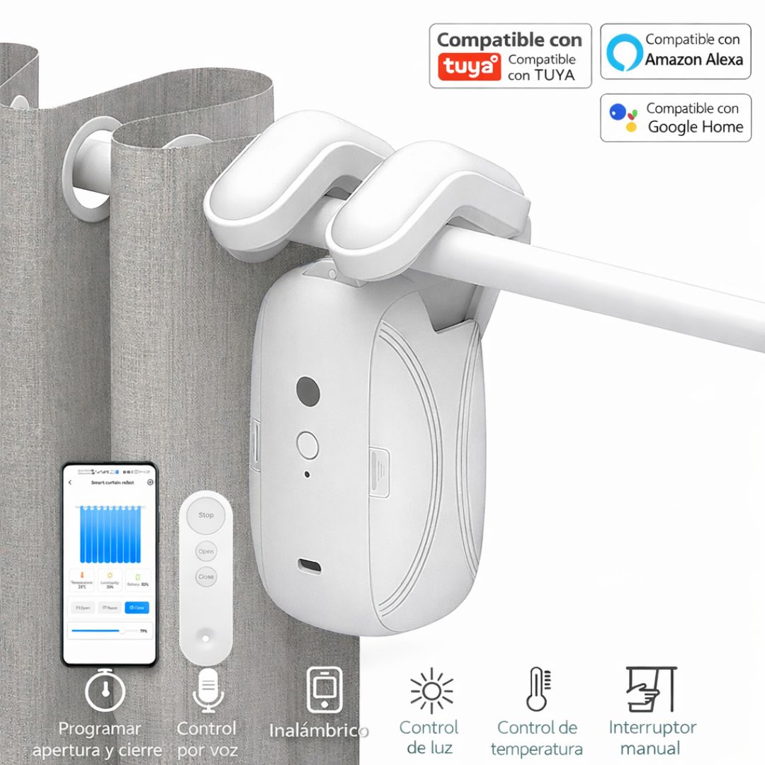 Motor inteligente para cortinas. Robot abre y cierra cortinas. Automatizador de Cortinas WiFi Compatible con Alexa y Google (UND).