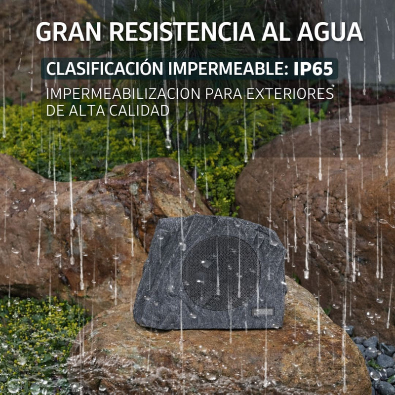 Bocina Bluetooth estilo Piedra con Control Remoto (IP65). Altavoz con Panel solar para Exteriores(26.5×18×19.5cm). Color Gris.