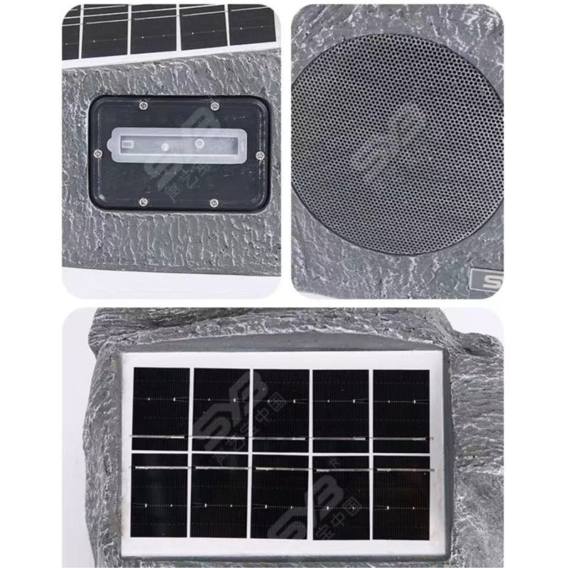 Bocina Bluetooth estilo Piedra con Control Remoto (IP65). Altavoz con Panel solar para Exteriores(26.5×18×19.5cm). Color Gris.