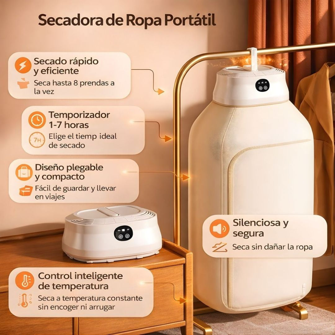 Secador De Ropa Portátil 100V Con Control Remoto 400W. Secadora De Prendas Plegable Ideal Para Apartamentos y Viajes.
