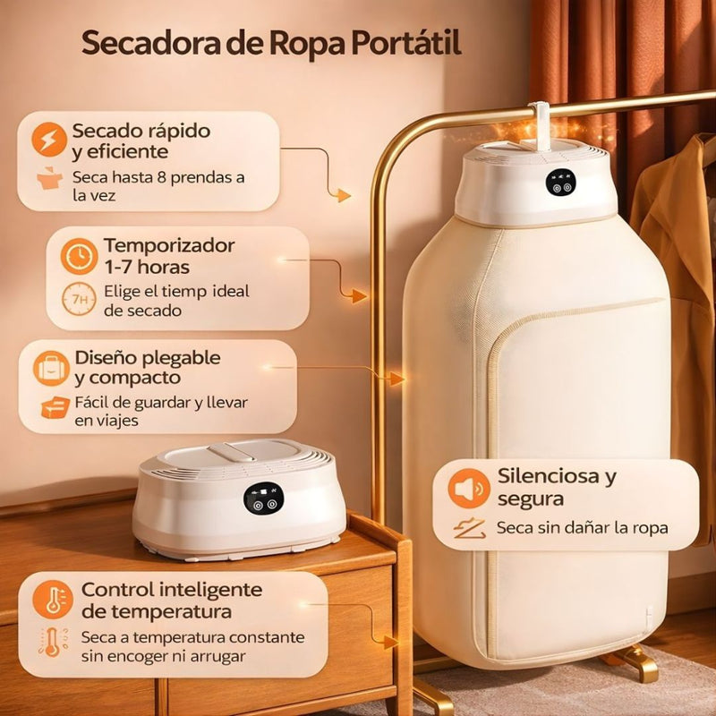 Secador De Ropa Portátil 100V Con Control Remoto 400W. Secadora De Prendas Plegable Ideal Para Apartamentos y Viajes.