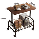 Mesa Carrito Auxiliar con Ruedas de 360°. Mesa Central Moderna Cesta Metálica. Coffee Table. Sobre Color Madera y Base Negra 43x30x54cm.
