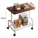 Mesa Carrito Auxiliar con Ruedas de 360°. Mesa Central Moderna Cesta Metálica. Coffee Table. Sobre Color Madera y Base Blanca 43x30x54cm.
