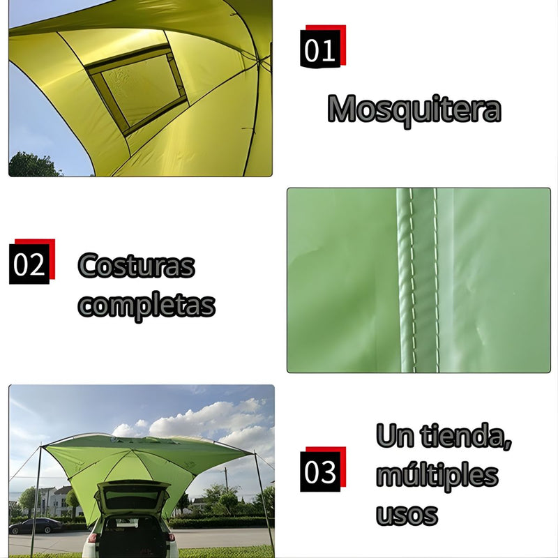 Toldo de Camping Para Carro. Carpa Impermeable para Coches. Extensión de Tolda Desmontable para Auto. 280X190cm. Color Verde.