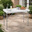 Mesa Plegable Portátil con Fregadero Integrado Para Camping, Playa y Jardin. Color Blanco. 1160x600x860MM.