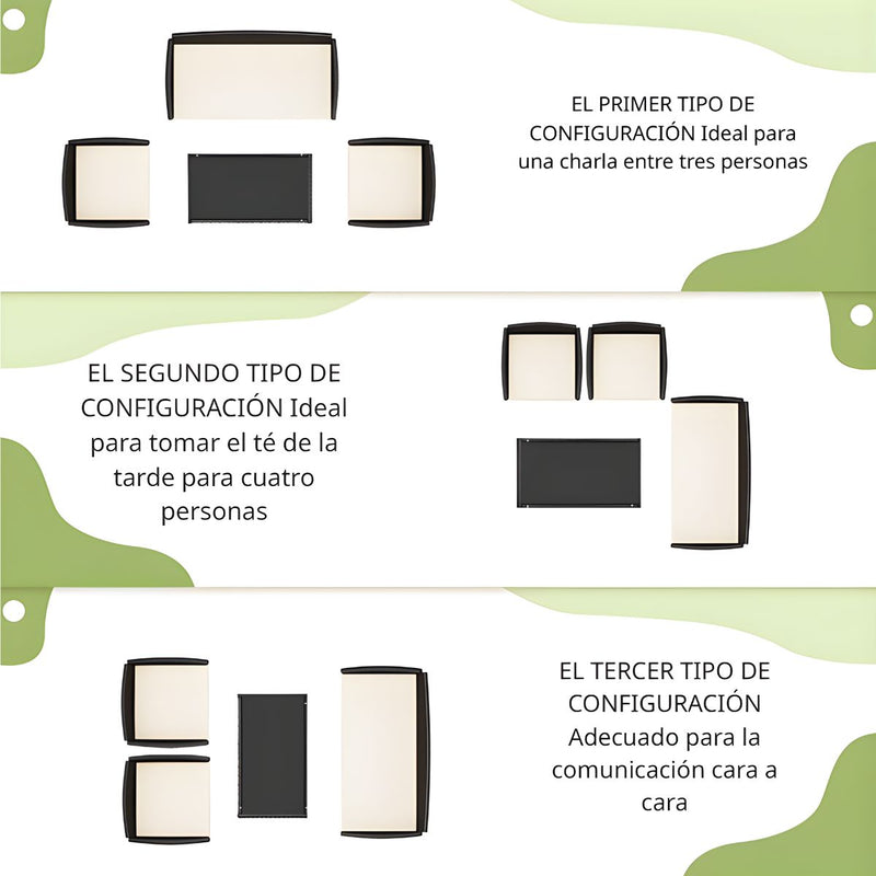 Mesa y Sillas con Cojines para Terraza En Rattan PE. Juego De Muebles Para Exteriores. Mesa De Tope De Vidrio Templado (4unds) Color Negro. Viene desarmado