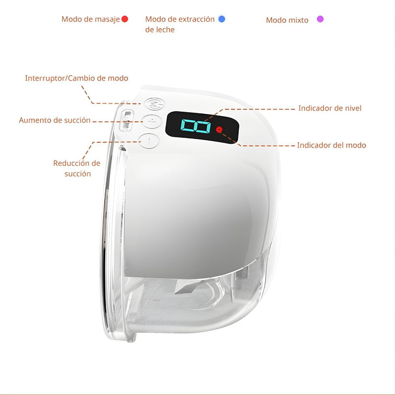Extractor de Leche Eléctrico. Sacaleche Portátil 3 Modos. Bomba de Leche Manos Libres 40–300 mmHg,  Batería 1200 mAh USB Tipo C.