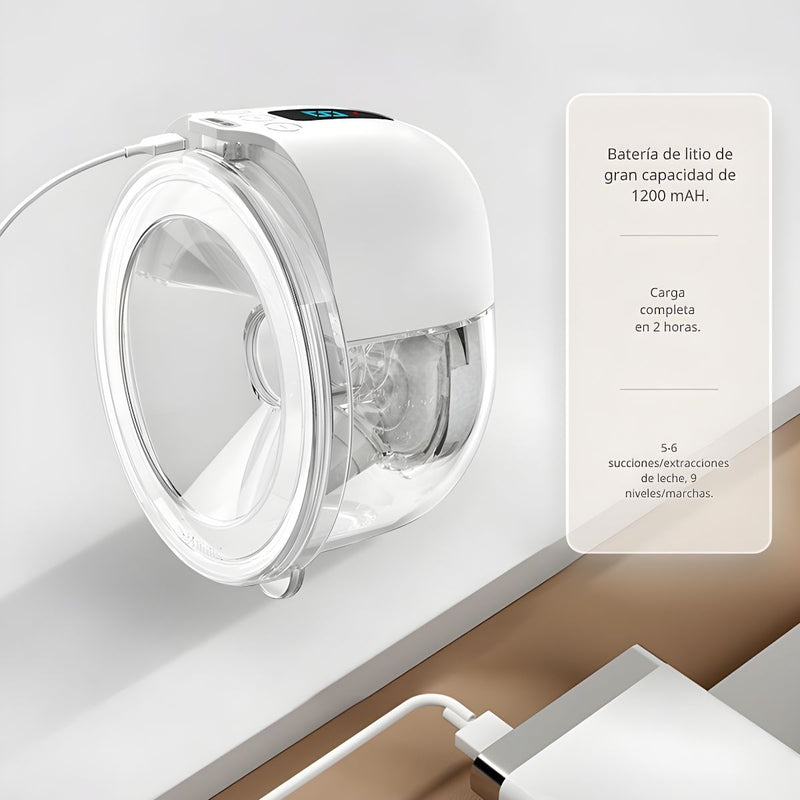 Extractor de Leche Eléctrico. Sacaleche Portátil 3 Modos. Bomba de Leche Manos Libres 40–300 mmHg,  Batería 1200 mAh USB Tipo C.