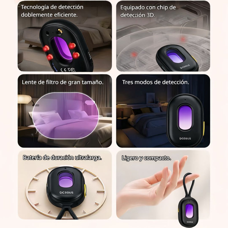 Detector de Cámaras Ocultas Infrarrojo Con Alcance de Hasta 5 Metros. Sensor Con Alarma Antirrobo y Linterna LED. Dispositivo de Protección Anti-espía.