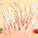 Cucharones De Cocina, Espátula. Set de Utensilios de Cocina Premium 16 Piezas con Soporte. Color Blanco Marmolado.