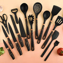 Cucharones De Cocina, Espátula. Set de Utensilios de Cocina Premium 16 Piezas con Soporte. Color Negro Marmolado.
